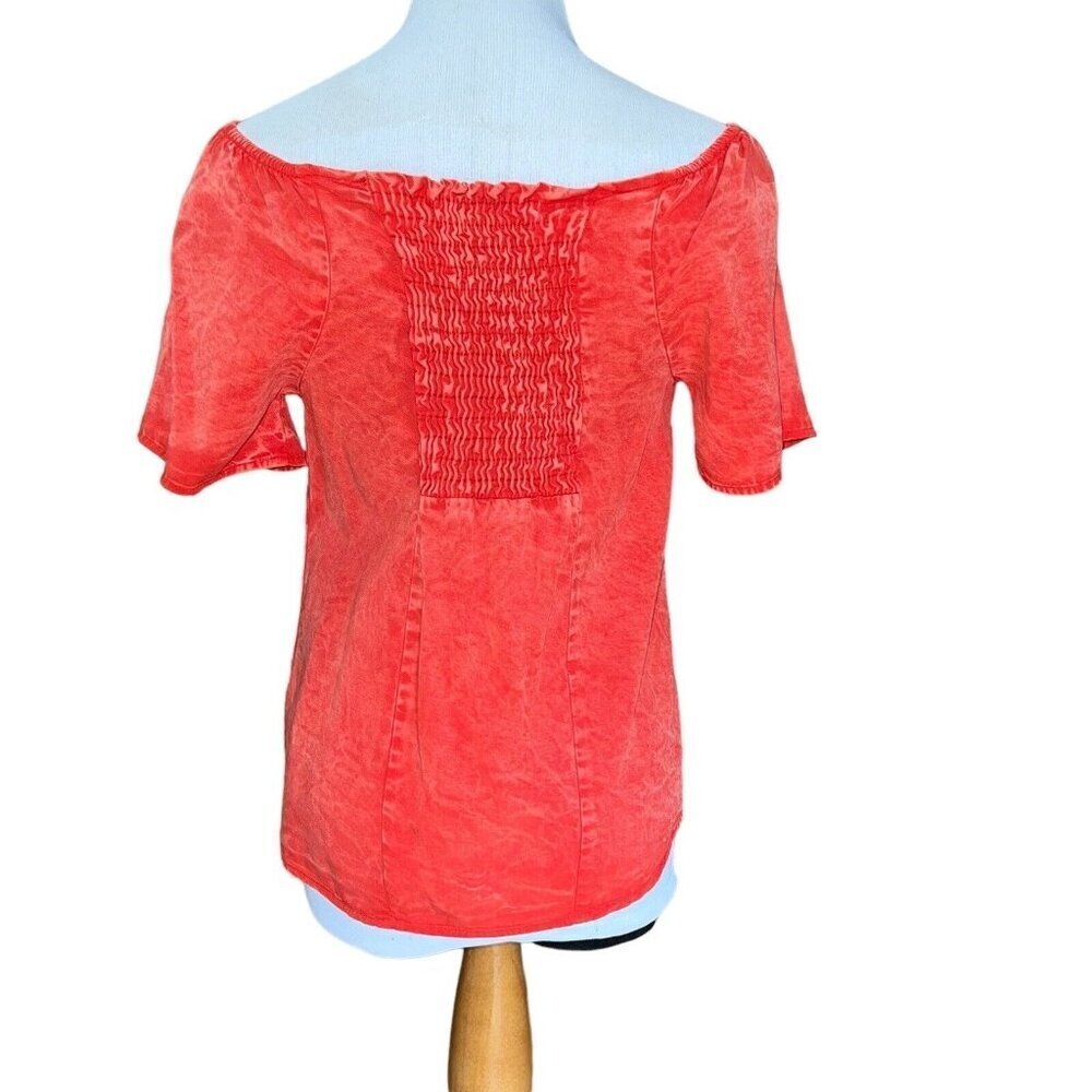 Project Social T Los Angeles Short Sleeve Smocked Top Blouse Women S Red‎ Orange - Picture 2 of 8